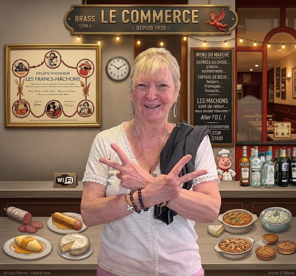 Chantal, patronne de la Brasserie du Commerce, derrière le comptoir